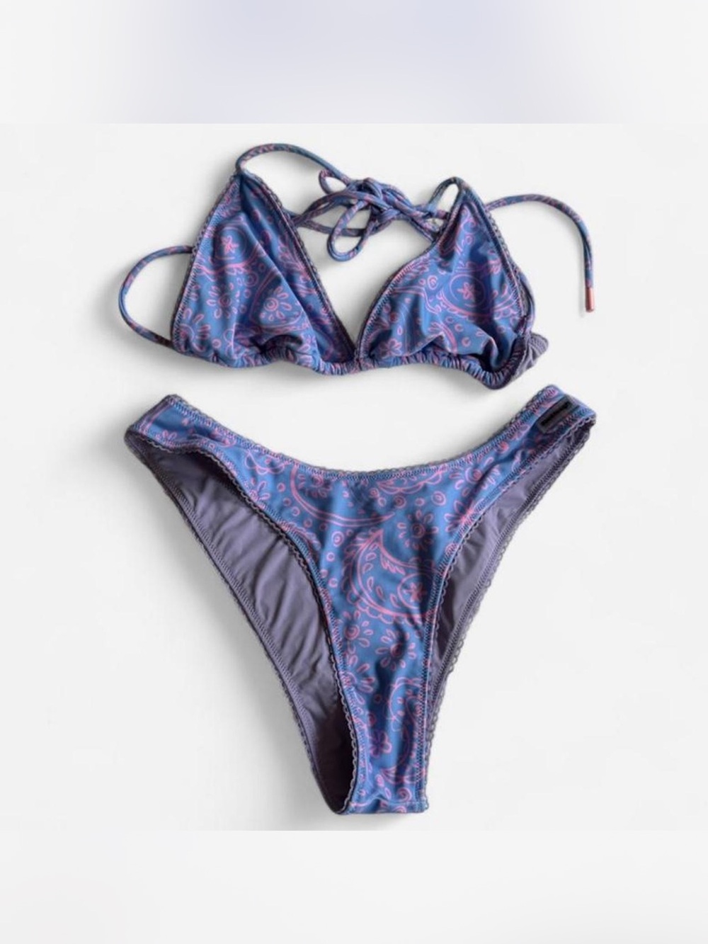 Blackbough Purple Paisley Tie-Back Triangle Bikini Set